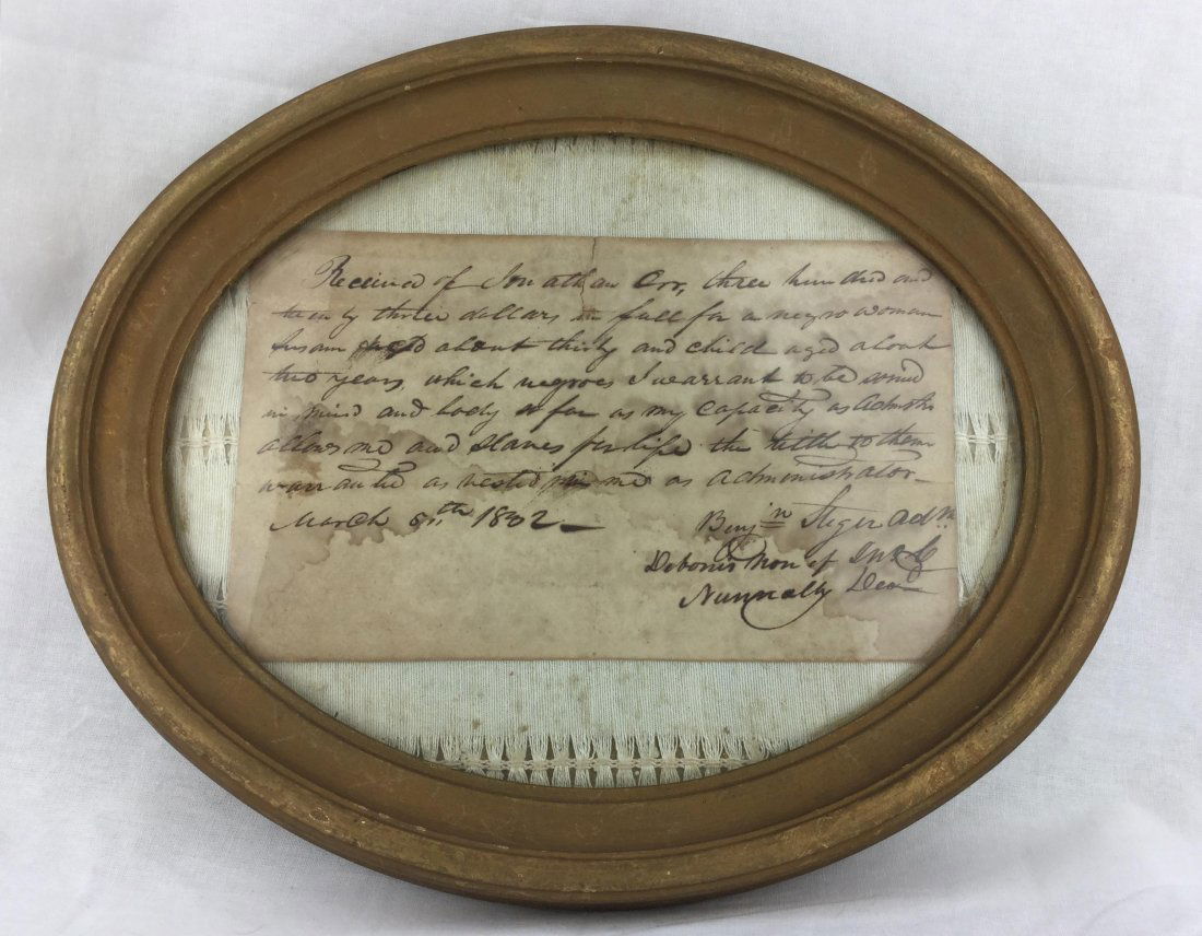 1802 Original Slavery Receipt (1 of 2)
