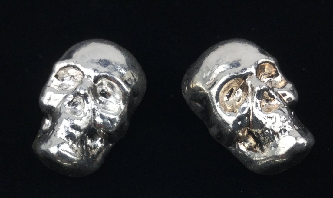 Pair of 1 Ounce .999 Fine Silver Skulls "YPS" (1 of 2)