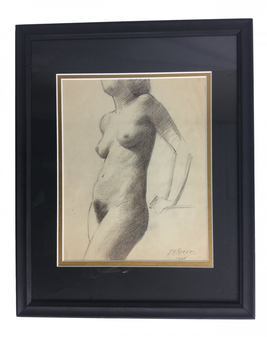J. Mason Reeves Pencil "Nude" 1935: Framed J. Mason Reeves Pencil "Nude" 1935. Frame Measures: 15" Tall x 12" Wide.