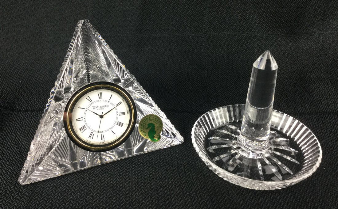 Vintage Waterford Cut Crystal Desk Clock & Ring Holder (1 of 1)