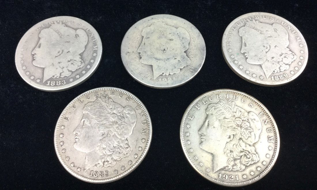 5 Morgan Silver Dollar Coins (1 of 2)