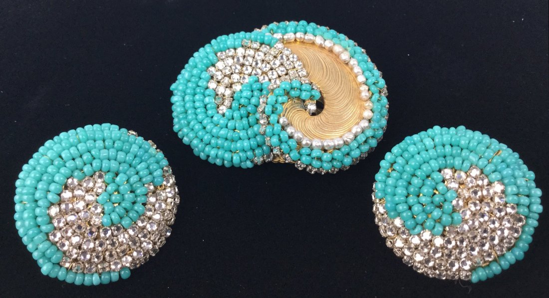 Miriam Haskell Brooch & Earrings Set with Rhinestones (1 of 2)