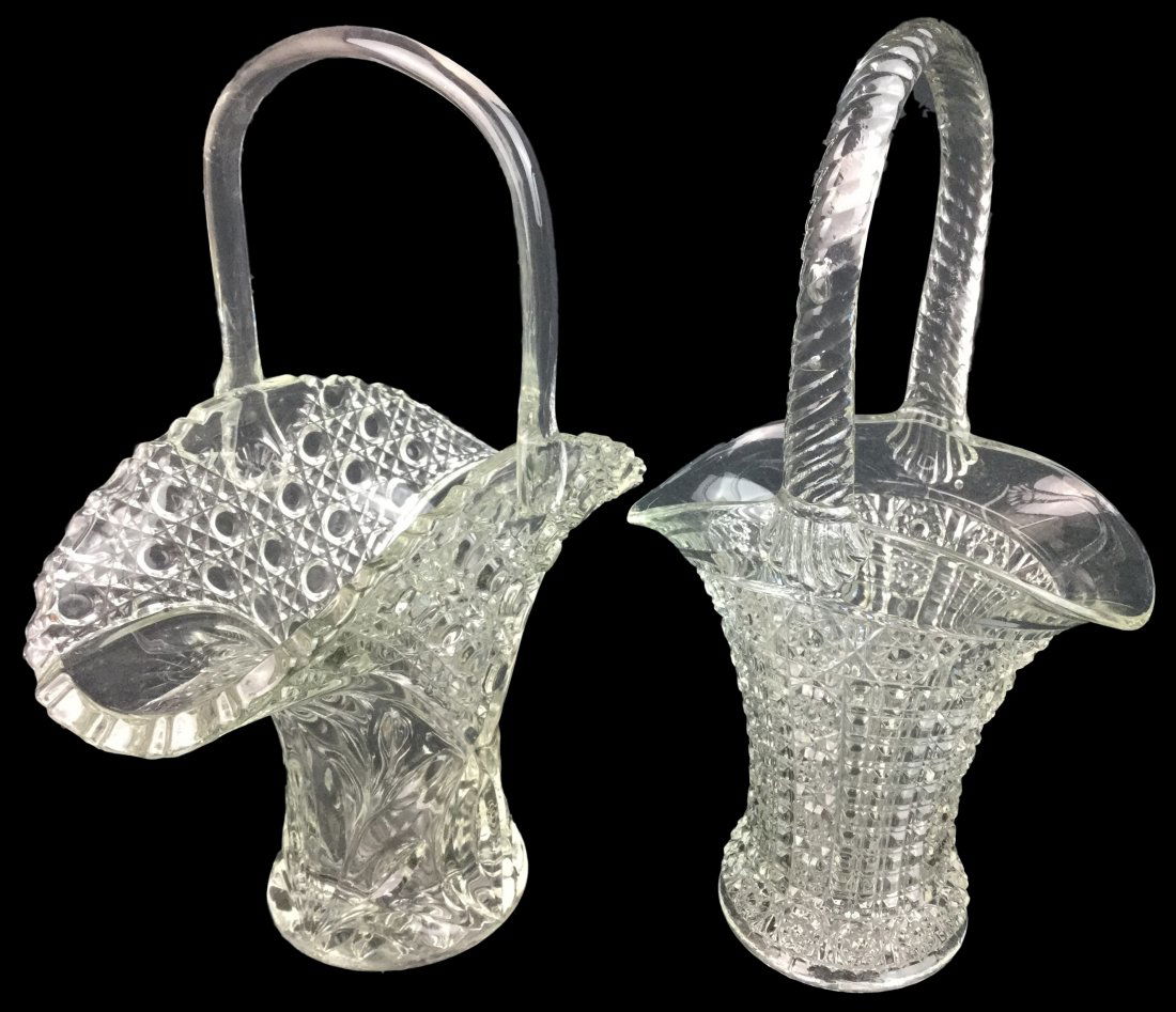 2 Vintage Crystal Baskets with Handles