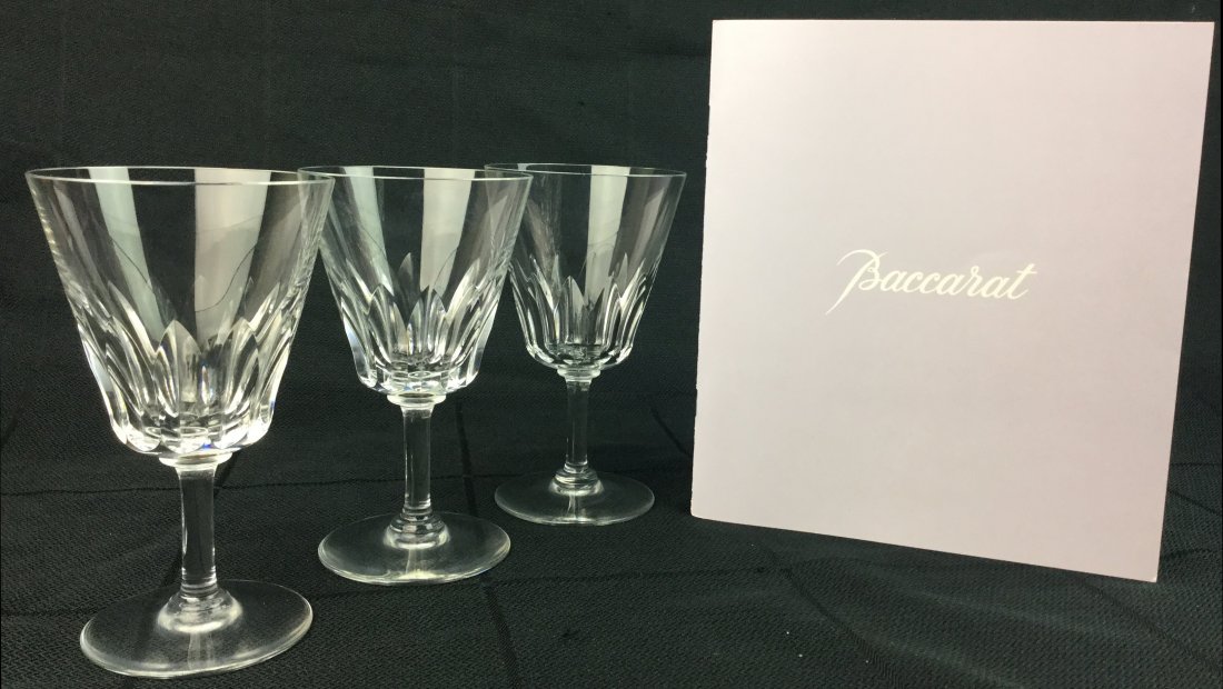 Baccarat Crystal Stemware with Cocktail Catalog: Amazing lot of 3 Baccarat Glasses. Comes with Catalog. Stamped with the circle Baccarat Hallmark. Measures: 5 3/4" Tall.