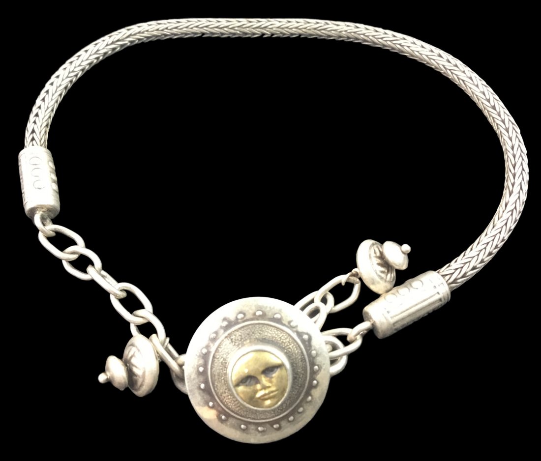 Vintage Sterling & 10 KT Gold Bracelet with Moon Face (1 of 2)