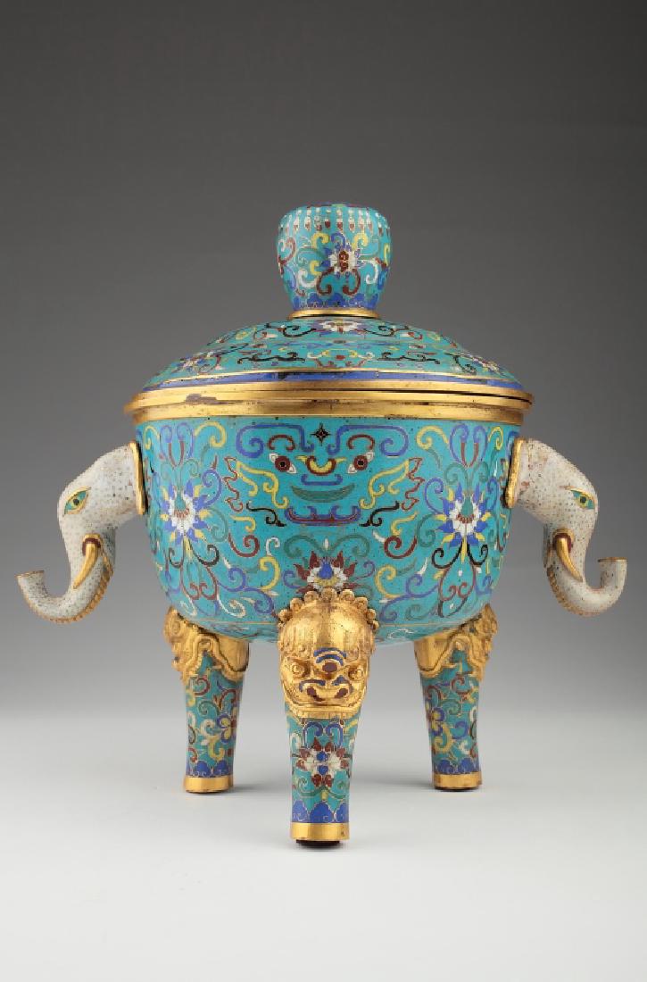 A Chinese cloisonné bronze tripod covered censer, (1 of 12)