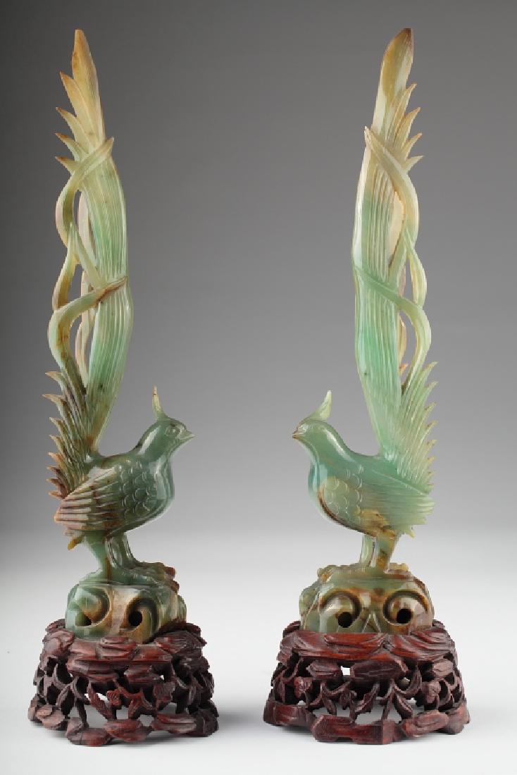 Pair of old Chinese Jade (jadeite) Phoenix, (1 of 8)