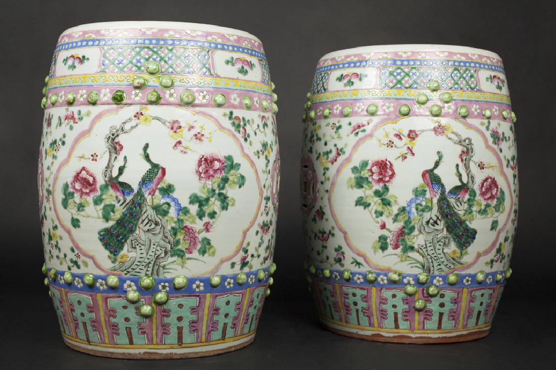 A pair of Chinese Famille Rose garden seats, (1 of 10)