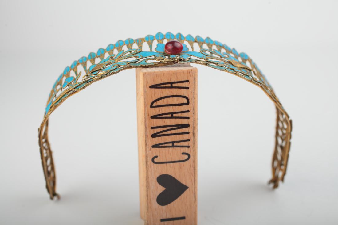 A gilt metal Kingfisher feather ornament QIng, (1 of 8)