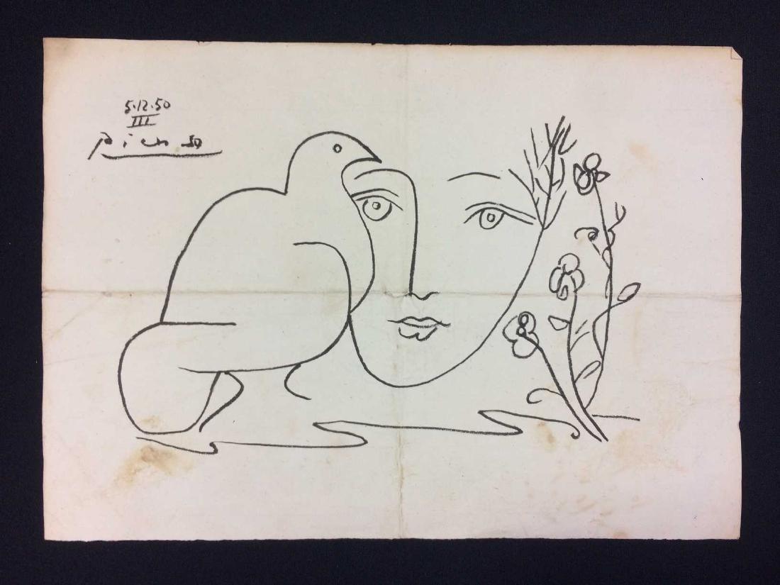 Original Ink on Paper signed â€œPicassoâ€ -- Visage de (1 of 6)
