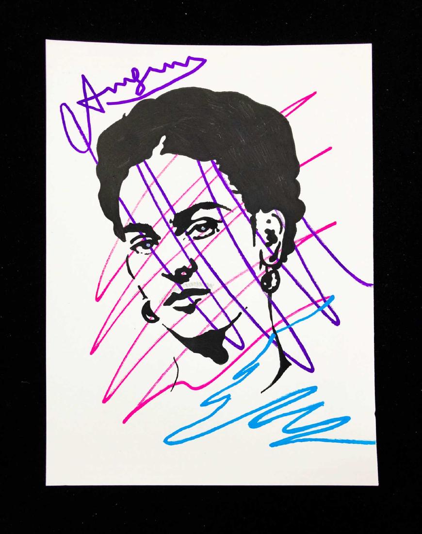 HAND PAINTED Mixed Media on Paper ''Andy W' Frida Kahlo (1 of 4)