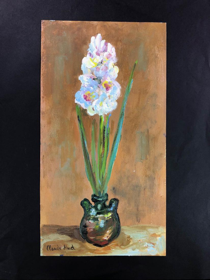 Claude Monet (French, 1840-1926) -- Hand Painted Oil on: This lot consists of a HAND PAINTED oil on board, Hand Signed "Claude Monet" at lower left. Here we have a charming still life of white flowers in a small pottery vase. The blooms seem to be catching