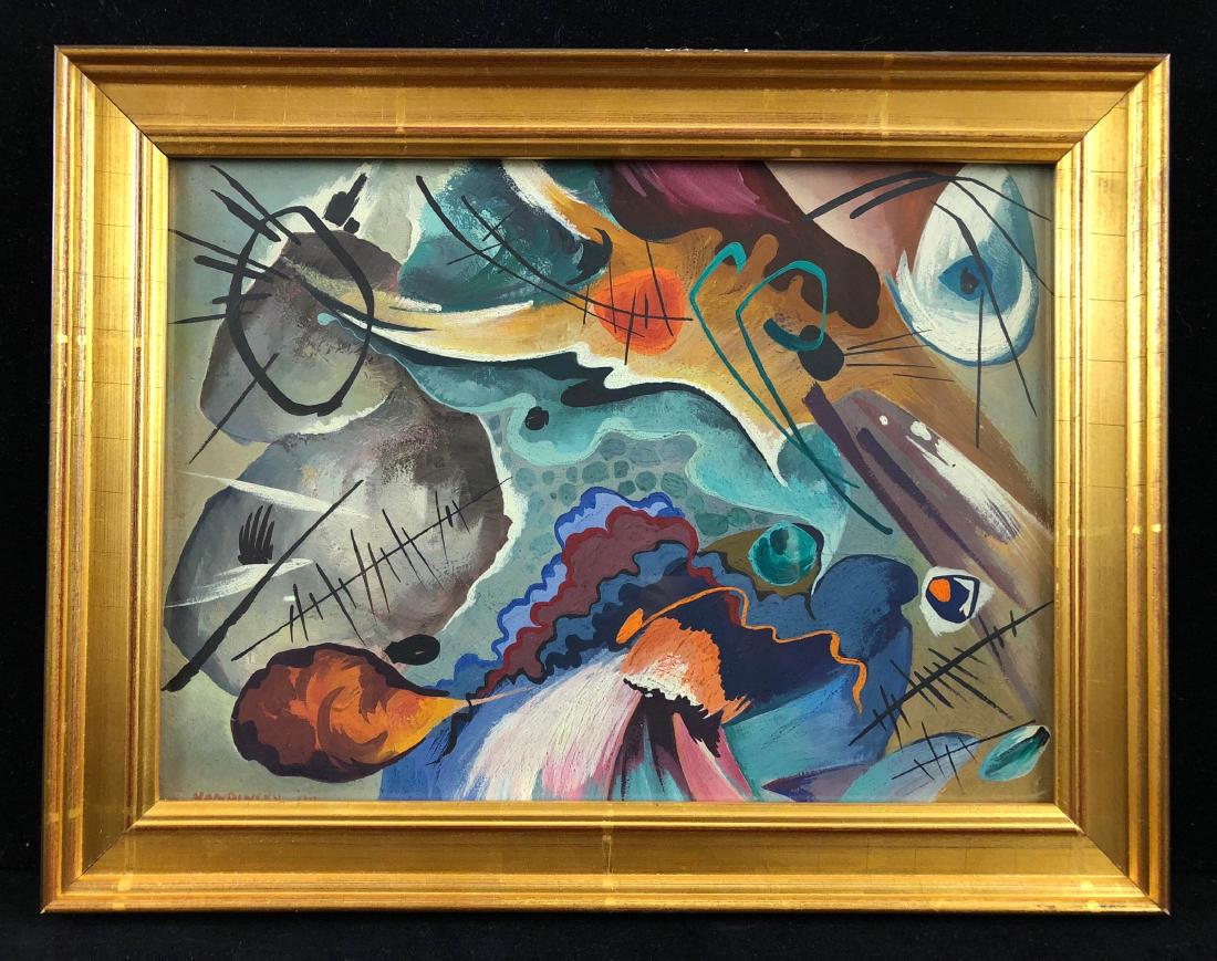 Wassily Kandinsky (Russian, 1866-1944) - Mixed Media on: Signed Kandinshy Dated 1913. Mixed Media on Paper. Hand Painted Mixed Media on Paper signed "Kandinsky " with the date ''1913'' in the lower right. Abstract Image depicts Colorful . Done in the Abstra