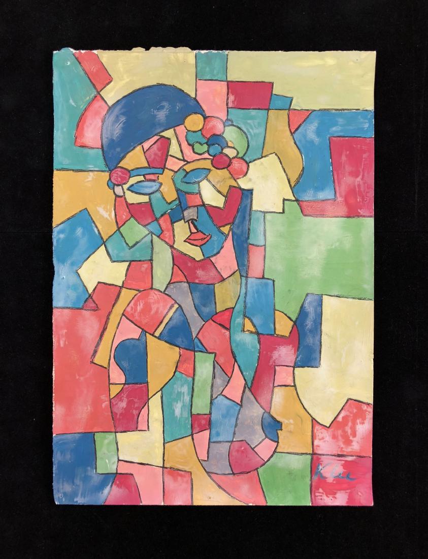 Paul Klee (Swiss/German, 1879 -1940) -- Hand Painted: This lots consists of a hand-painted tempera on paper, hand signed "Klee" at bottom right. Image depicts a nude female figure from the side. Her head, adorned with fruit, is turned to meet our gaze. A