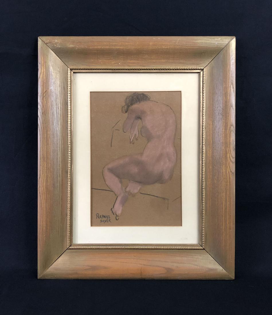 Raphael Soyer (Russian-American, 1899-1987) -- Hand: This lot consists of a hand painted mixed media (graphite and pastel) on brown paper, hand signed "Raphael Soyer" at bottom left. Image depicts the beautiful shape of a nude woman, whose back is turne