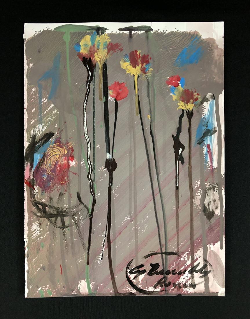 Cy Twombly (1928 - 2011) -- Acrylic Painting - style of: This lot consists of a hand-painted acrylic work on paper, with "Cy Twombly" hand written by the artist at lower right, along with an illegible inscription below the artist signature. This soft, mauve