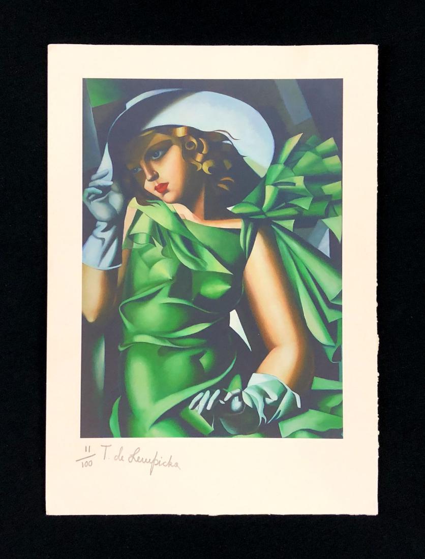 Tamara de Lempicka (1898-1980) - Hand Inscribed Print: This lot consists of a fine art print on paper, with "T. de Lempicka" handwritten in graphite. To the left of the signature it's numbered "11/100" also handwritten in graphite. Image portrays a beauti
