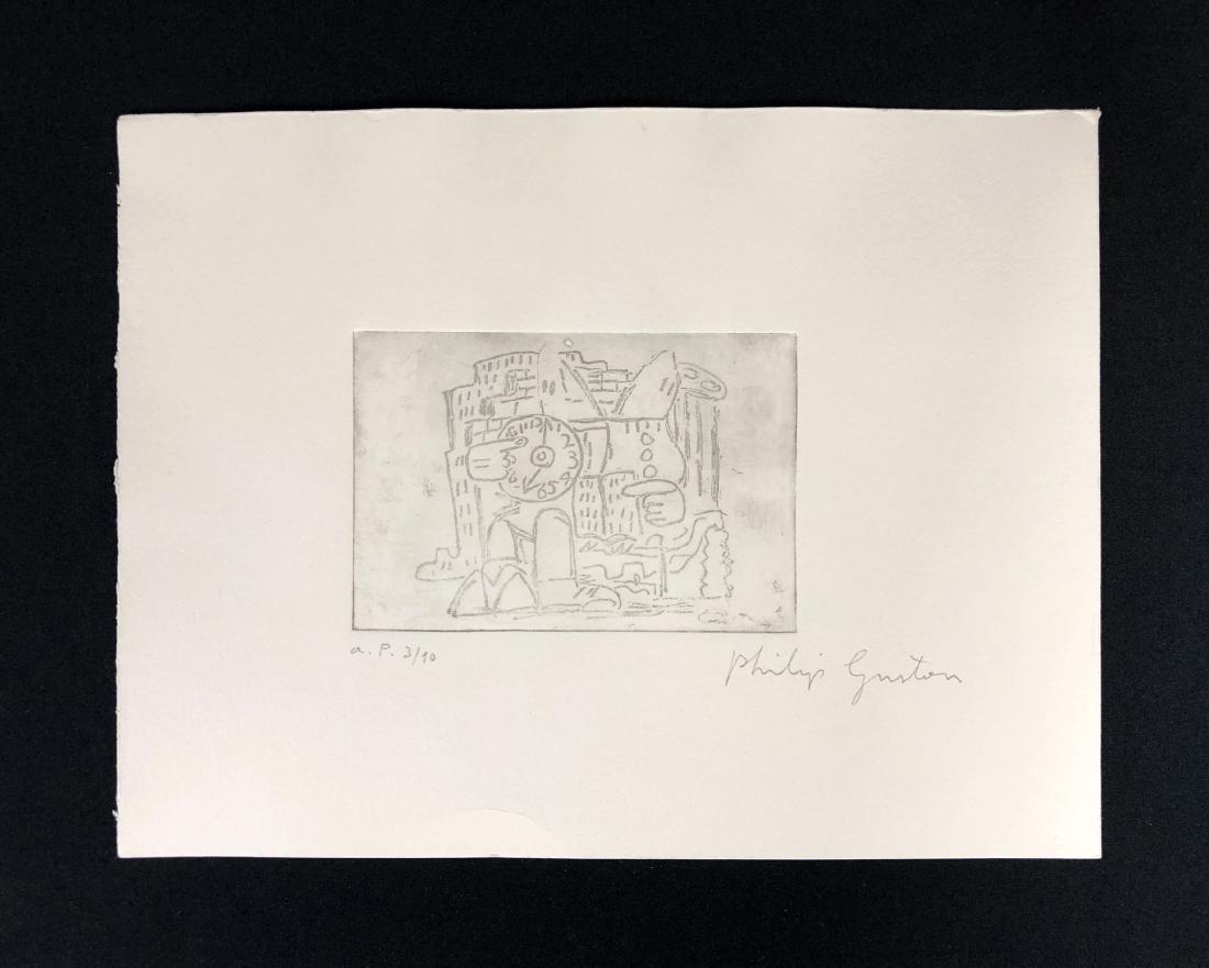 Philip Guston (1913-1980) Hand Inscribed Fine Art Print: This lot consists of a fine art print on paper, with "Philip Guston" handwritten in graphite at bottom right. To the left of the signature is an additional, handwritten graphite inscription that reads