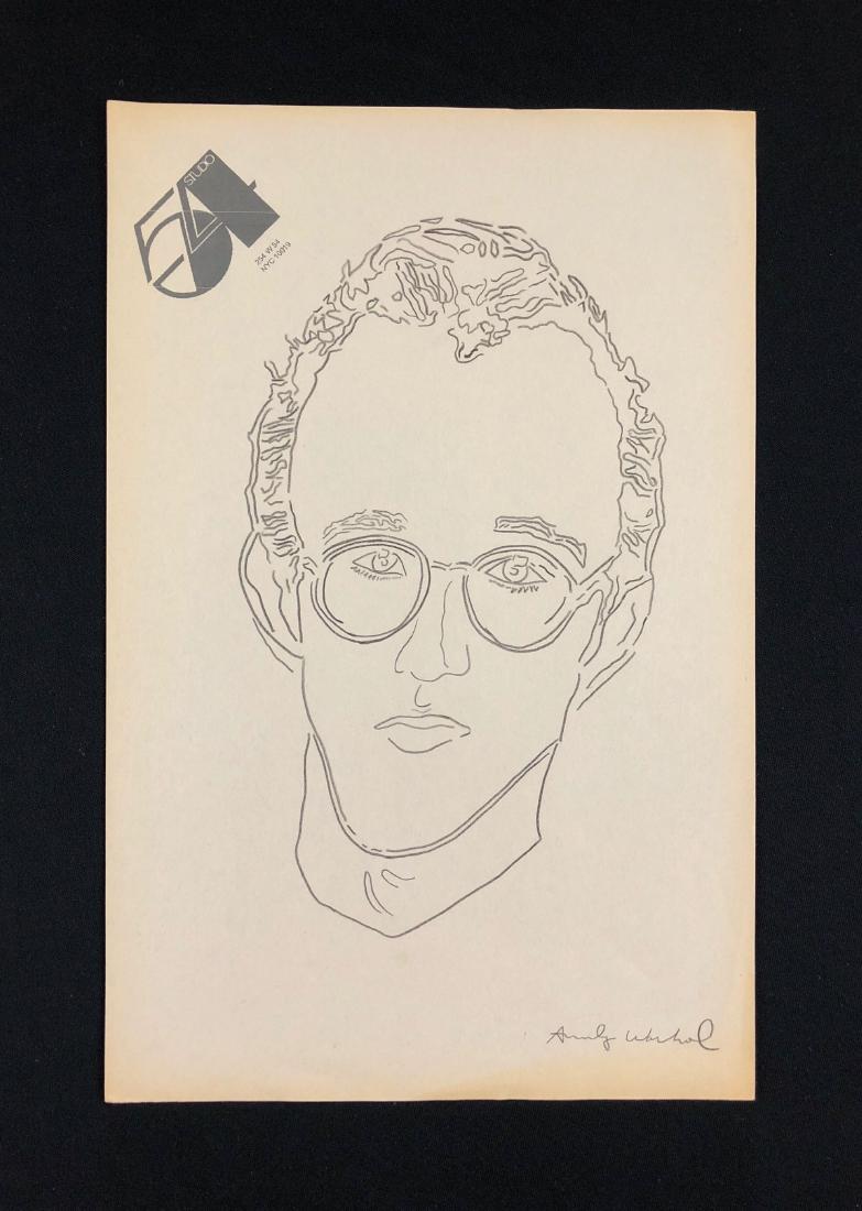 Andy Warhol (1928-1987) Ink Drawing K. Haring /style of: This lot consists of a Hand Drawn ink on paper with "Andy Warhol" handwritten at bottom right. Image depicts the bespecticled face of street artist Keith Haring done in the Pop Art style of Modern Art