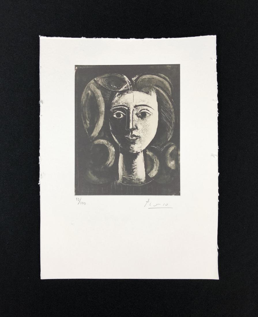 Pablo Picasso (1881-1973) Hand Inscribed Fine Art Print: This lot consists of a fine art print, with "Picasso" handwritten in graphite at bottom right. To the left of the signature piece is hand-numbered "93/100". Done in the Cubist style of modern artist P