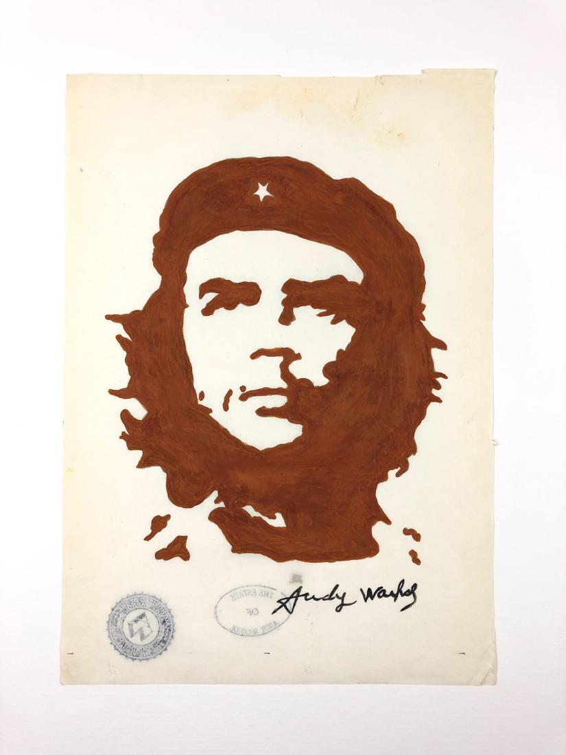 In the style of Andy Warhol-- Hand Painted: This lot consists of a hand painted gouache on paper ''Andy Warhol'' at the bottom. Image shows the face of Argentine Revolutionary Che Guevara done in the Pop Art style of Modern Artist Andy Warhol (