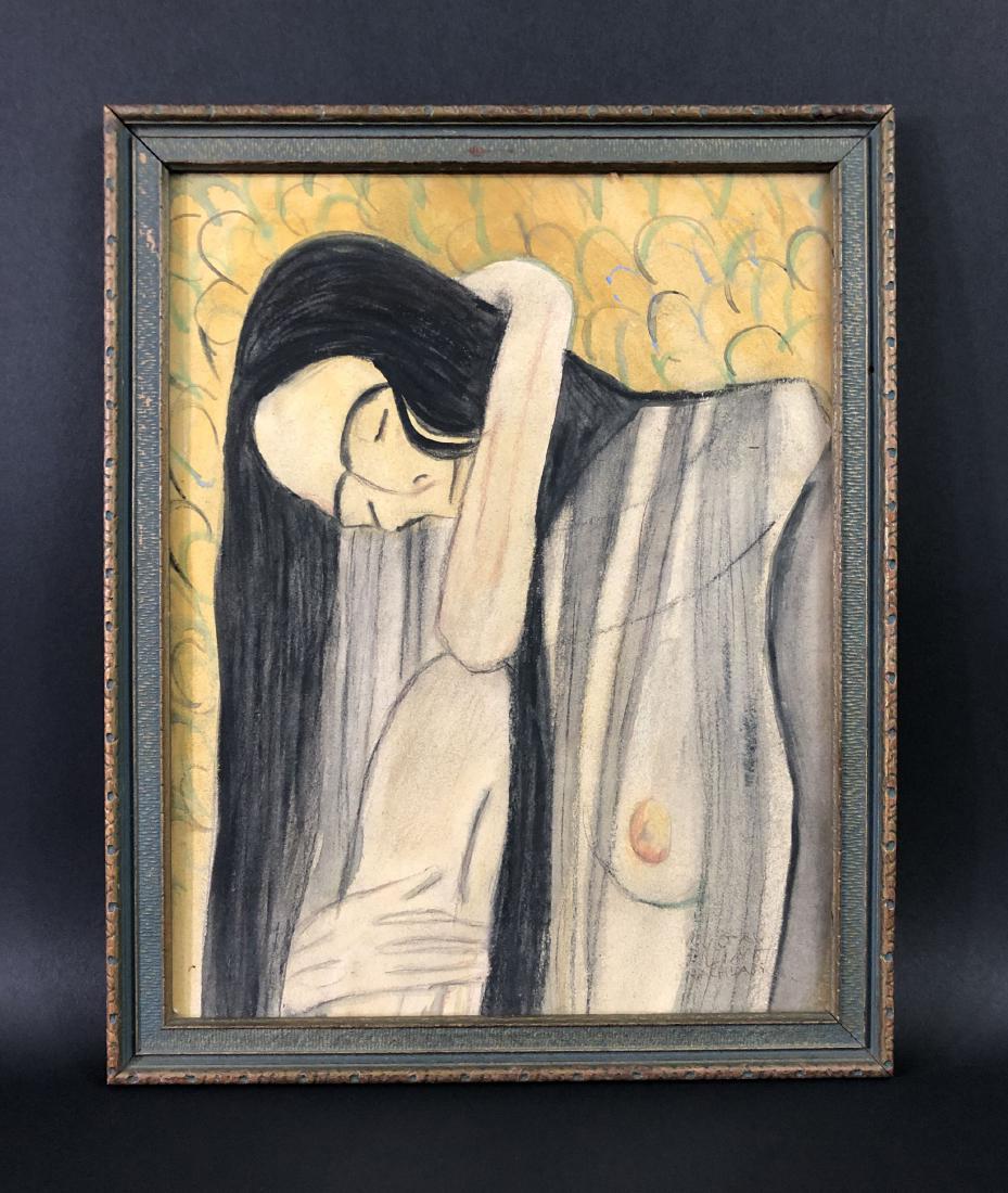 Gustav Klimt (1862 -1918) -- Mixed Media Drawing: This lot consists of a mixed media drawing on paper, attributed to Art Nouveau painter Gustav Klimt (Austrian, 1862-1918). "Gustav Klimt Nachlass" hand written at bottom right of composition. Image de