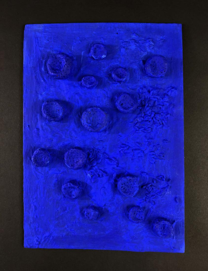 Yves Klein (French, 1928-1962) - Sponge Relief: This lot consists of a hand painted sponge relief with granular material on board, attributed to Modern Artist Yves Klein (French, 1928-1962). A layer of dark blue resembling International Klein Blue 