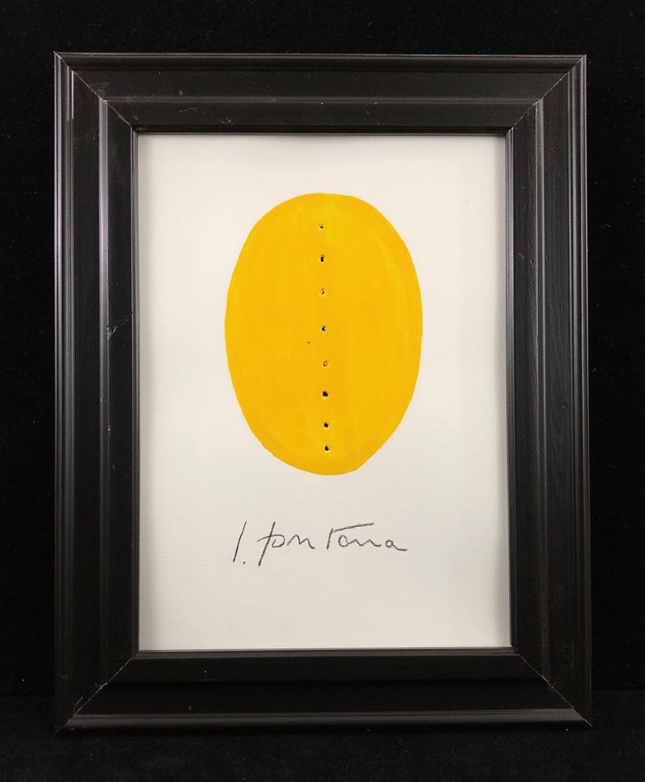 Lucio Fontana (Italian, 1899-1968)- Tempera Painting: This lot consists of a hand painted tempera on pierced paper, attributed to Lucio Fontana (Italian, 1899-1968). "L. Fontana" is hand written at bottom. A yellow oval with eight holes perforating the p