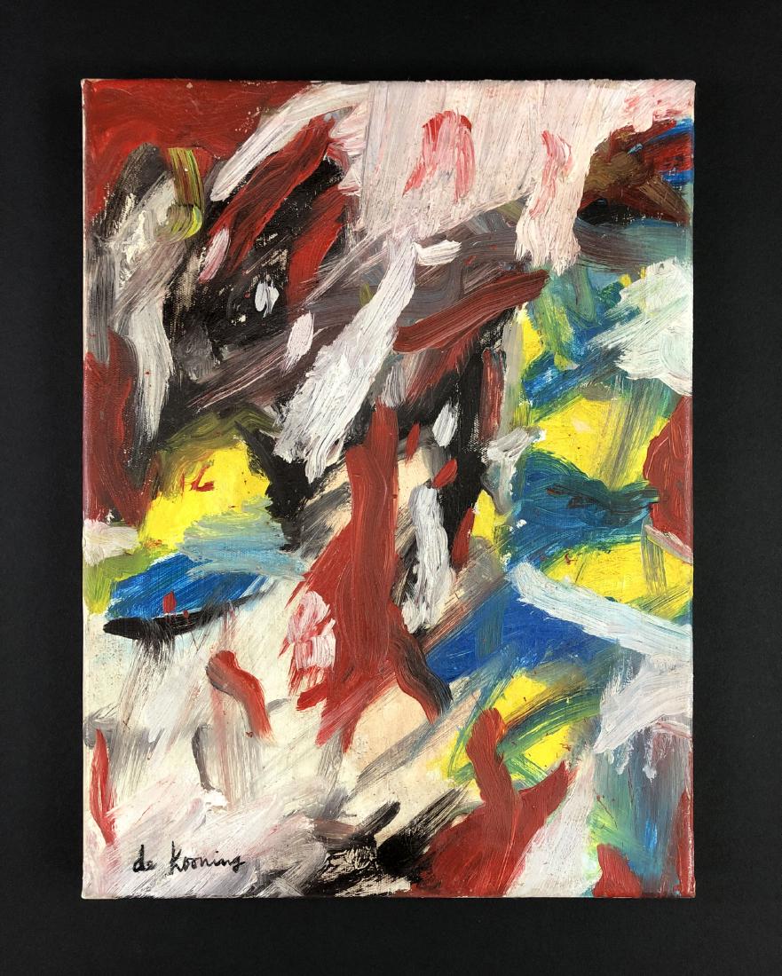 Willem De Kooning (Dutch, 1904-1997) - Oil on Canvas: This lot consists of an oil painting on stretched canvas, attributed to Modern artist Willem de Kooning (Dutch-American, 1904 -1997). A hand-painted inscription at lower left reads, "de Kooning". This