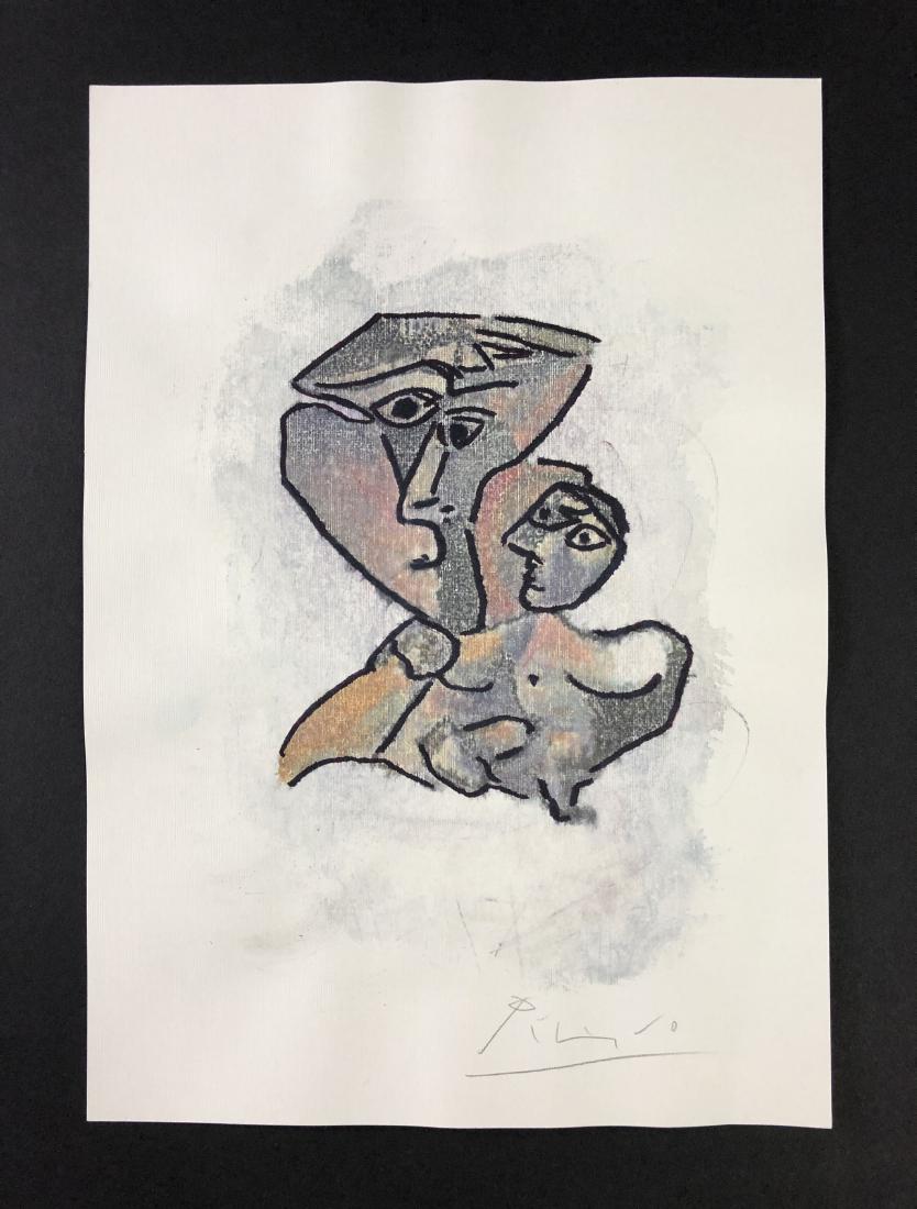 Pablo Picasso (1881-1973) - Watercolor Illustration on: This lot consists of a watercolor illustration on paper. attributed to Pablo Picasso (Spanish, 1881-1973). A graphite inscription at lower right reads, "Picasso". This Cubist image depicts several hum