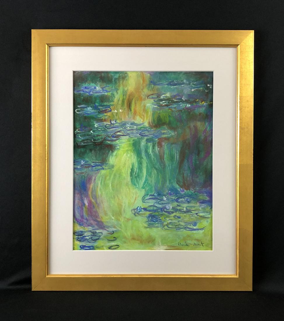 Claude Monet (French, 1840-1926) -- Pastel Drawing: This lot consists of a hand-drawn pastel illustration on paper, attributed to Claude Monet (French, 1840-1926). "Claude Monet" is hand written at lower right. Awash in gorgeous tones of emerald green