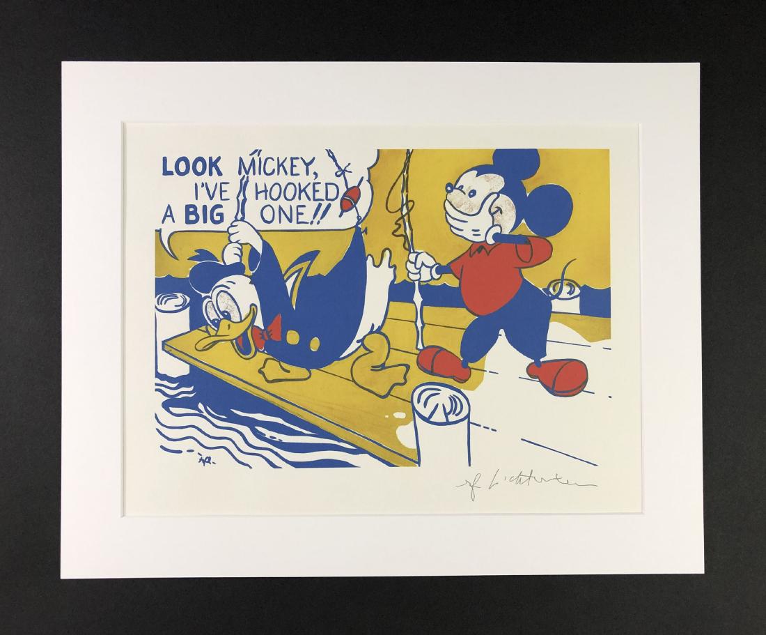 Roy Lichtenstein (1923 -1997) - Fine Art Print: This lot consists of a hand inscribed fine art print matted on paper, attributed to modern cartoon pop artist Roy Lichtenstein (American, 1923-1997). "Roy Lichtenstein" is hand written at bottom in gr