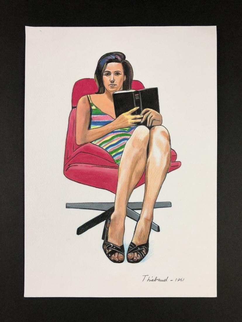 Wayne Thiebaud (born 1920 -) -- Colored Pencil Drawing: This lot consists of a hand-drawn colored pencil illustration on paper, attributed to modern artist Wayne Thiebaud (American, 1920 -). "Thiebaud" is hand written in graphite at bottom. To the right of