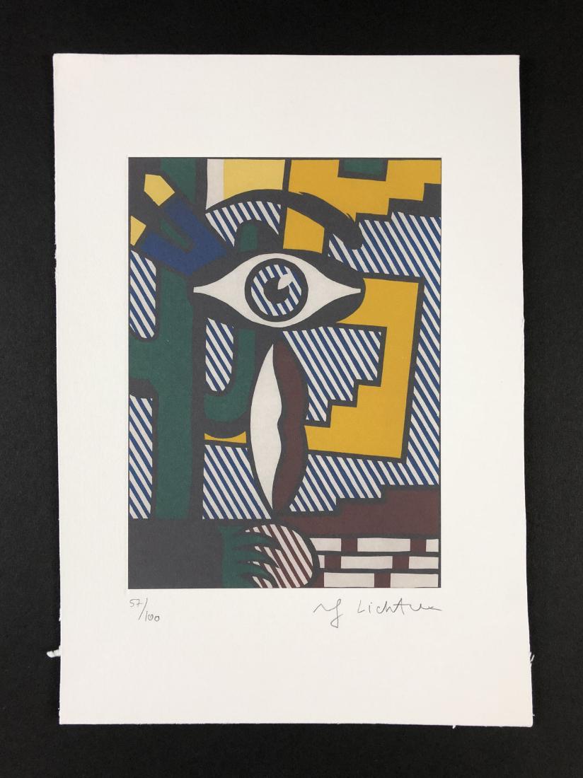 Roy Lichtenstein (1923-1997) - Fine Art Print on Paper: This lot consists of a fine art print on paper, attributed to Roy Lichtenstein (American, 1923-1997). numbered at bottom, in graphite handwriting, "57/100. Roy Lichtenstein." This Pop Art image depict