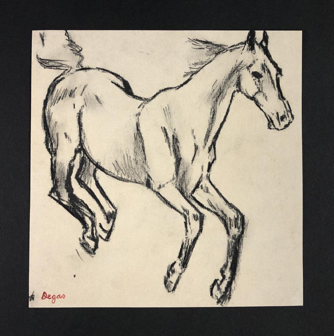 Edgar Degas (1834 -1917) -- Charcoal on Paper: This lot consists of a charcoal drawing on paper, attributed to Edgar Degas (French, 1834 -1917). This impressionist image depicts a horse galloping. Hand inscription reads "Degas" in the lower left. 