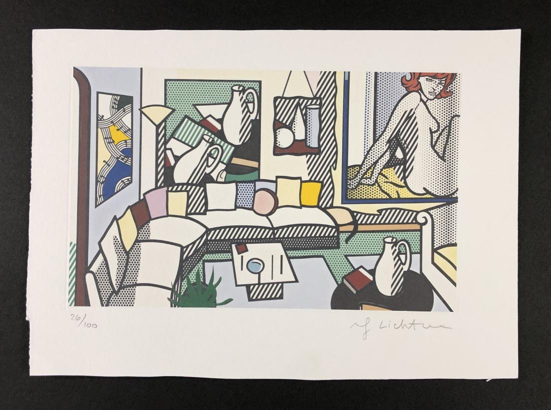 Roy Lichtenstein (1923-1997) - Fine Art Print: This lot consists of a fine art print on paper, attributed to Roy Lichtenstein (American, 1923-1997). Graphite inscription at bottom reads, "26/100. Roy Lichtenstein." This Pop Art image depicts a ser