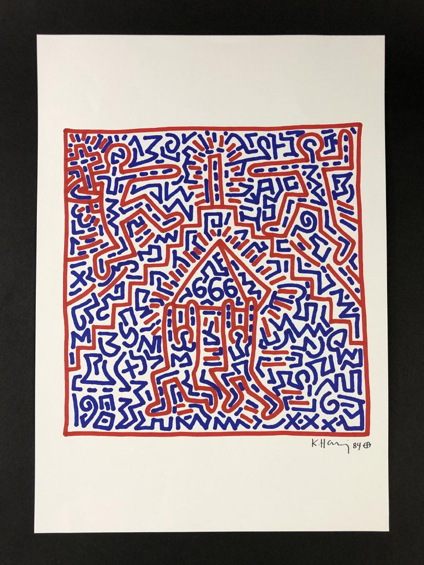 Keith Haring (American, 1958-1990) -- Marker Drawing: This lot consists of a hand-drawn marker illustration on paper, attributed to the pop-modern graffiti artist Keith Haring (American, 1958-1990). "K. Haring 1984" is hand written at bottom. To the righ