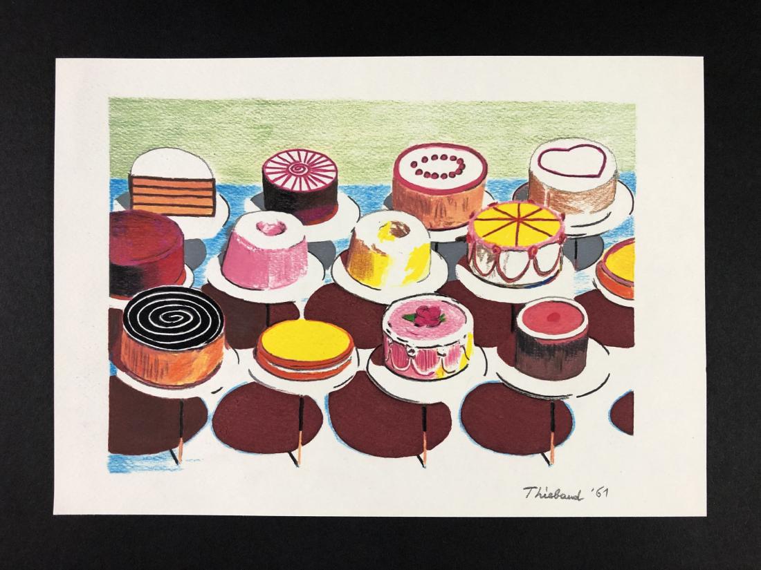 Wayne Thiebaud (born 1920 -) -- Mixed Media Drawing: This lot consists of a hand-drawn colored pencil and ink illustration on paper, attributed to modern artist Wayne Thiebaud (American, 1920 -). "Thiebaud" is hand written in graphite at bottom. To the