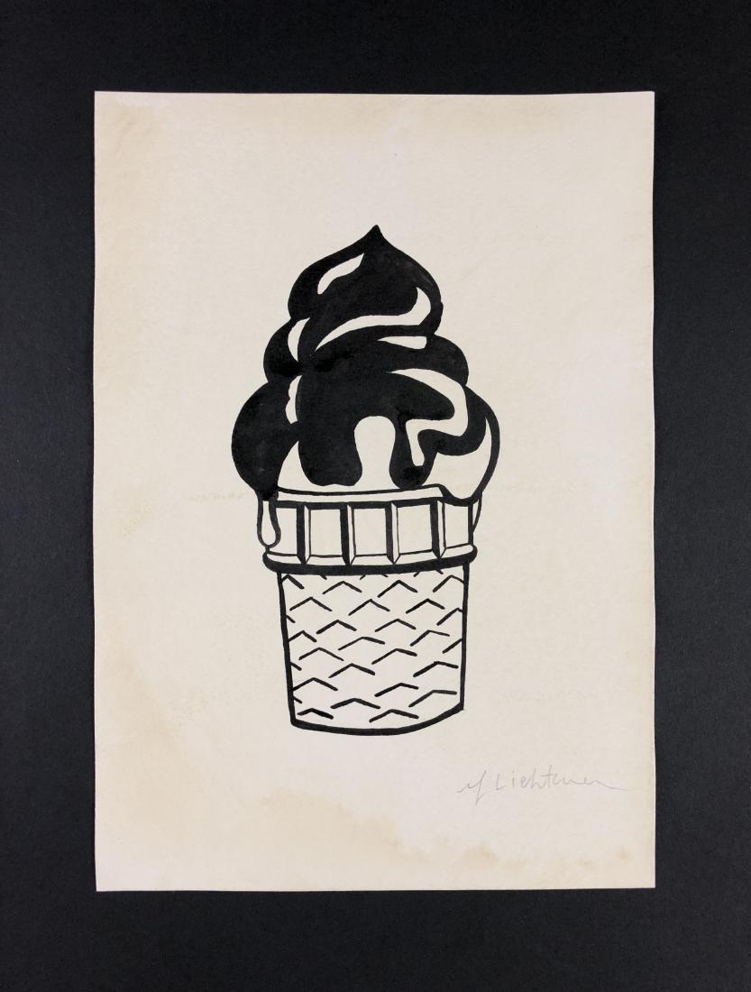 Roy Lichtenstein (American, 1923 -1997) - Ink Drawing: This lot consists of a ink illustration on paper, attributed to modern cartoon pop artist Roy Lichtenstein (American, 1923-1997). "Roy Lichtenstein" is hand written in graphite at bottom right. This P