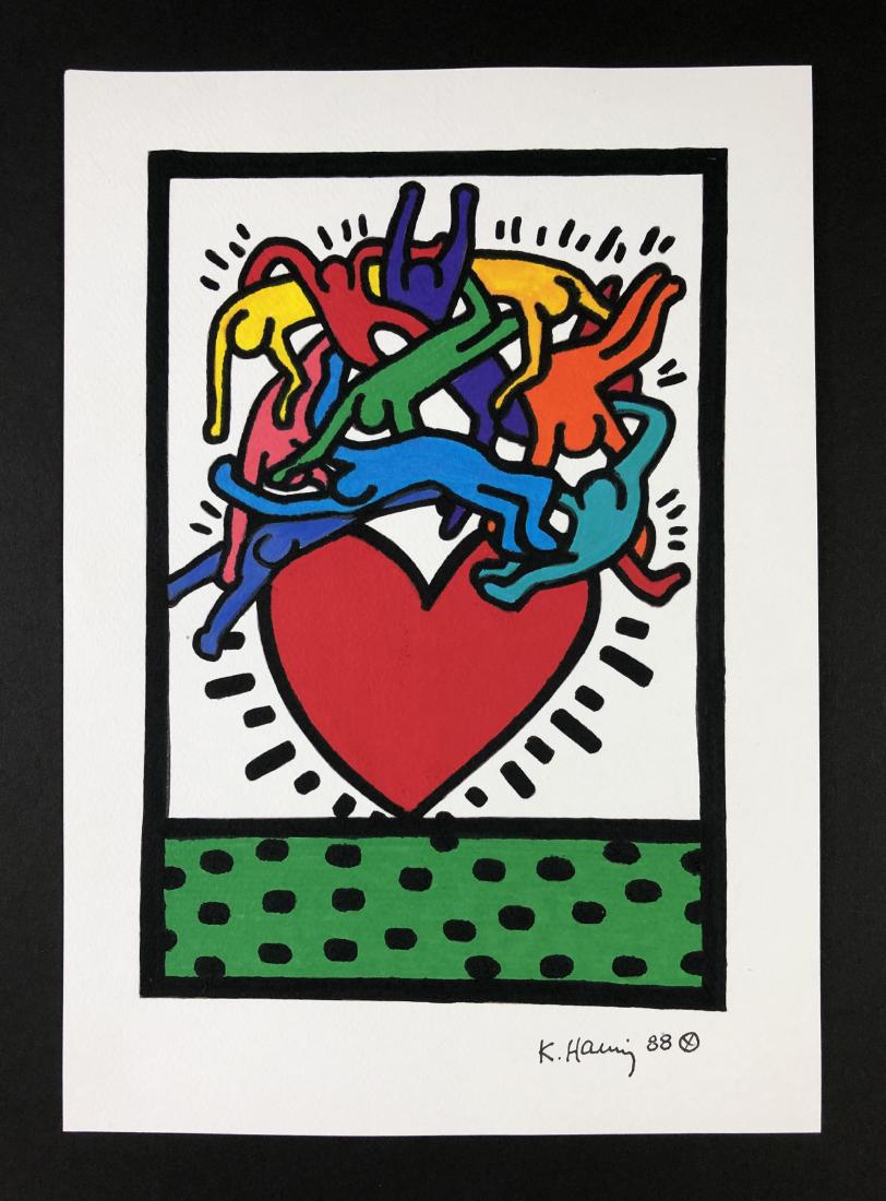 Keith Haring (American, 1958-1990) -- Ink Drawing: This lot consists of a hand-drawn ink illustration on paper, attributed to the pop-modern graffiti artist Keith Haring (American, 1958-1990). "K. Haring 88" is hand written at bottom. To the right of