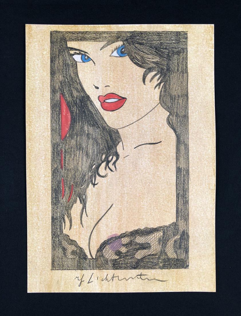 Roy Lichtenstein (1923-1997) -- Mixed Media Drawing: This lot consists of a hand-drawn mixed media (pastel and gouache) illustration on paper, attributed to Roy Lichtenstein (American, 1923-1997). "Roy Lichtenstein" is hand written at bottom. Image depi