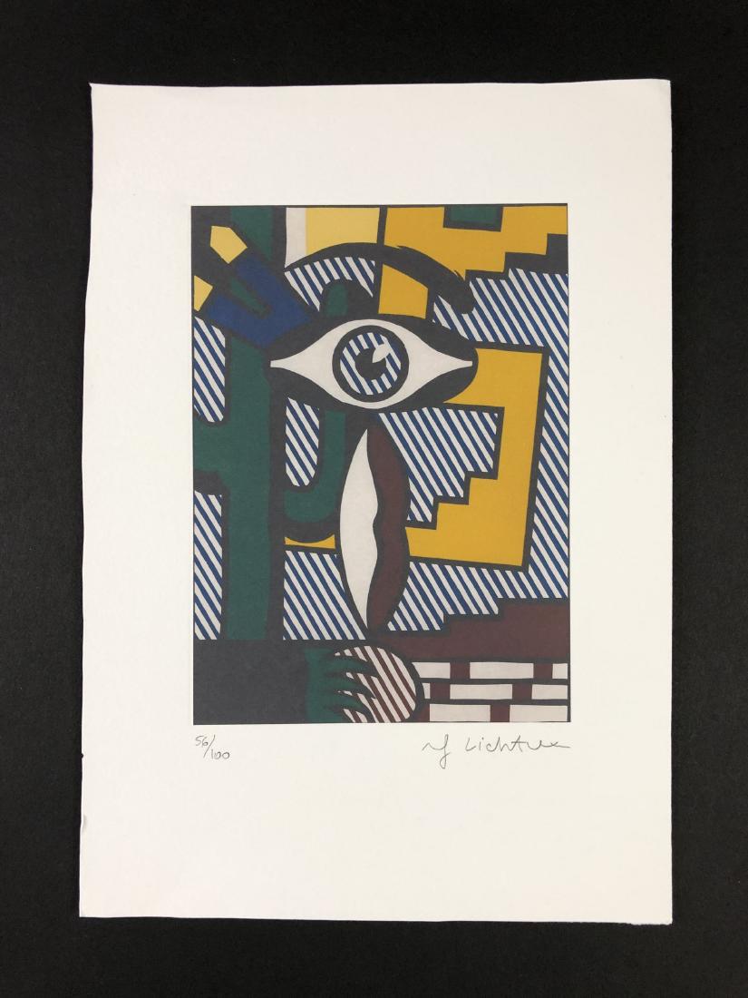 Roy Lichtenstein (1923-1997) - Fine Art Print on Paper: This lot consists of a fine art print on paper, attributed to Roy Lichtenstein (American, 1923-1997). numbered at bottom, in graphite handwriting, "56/100. Roy Lichtenstein." This Pop Art image depict