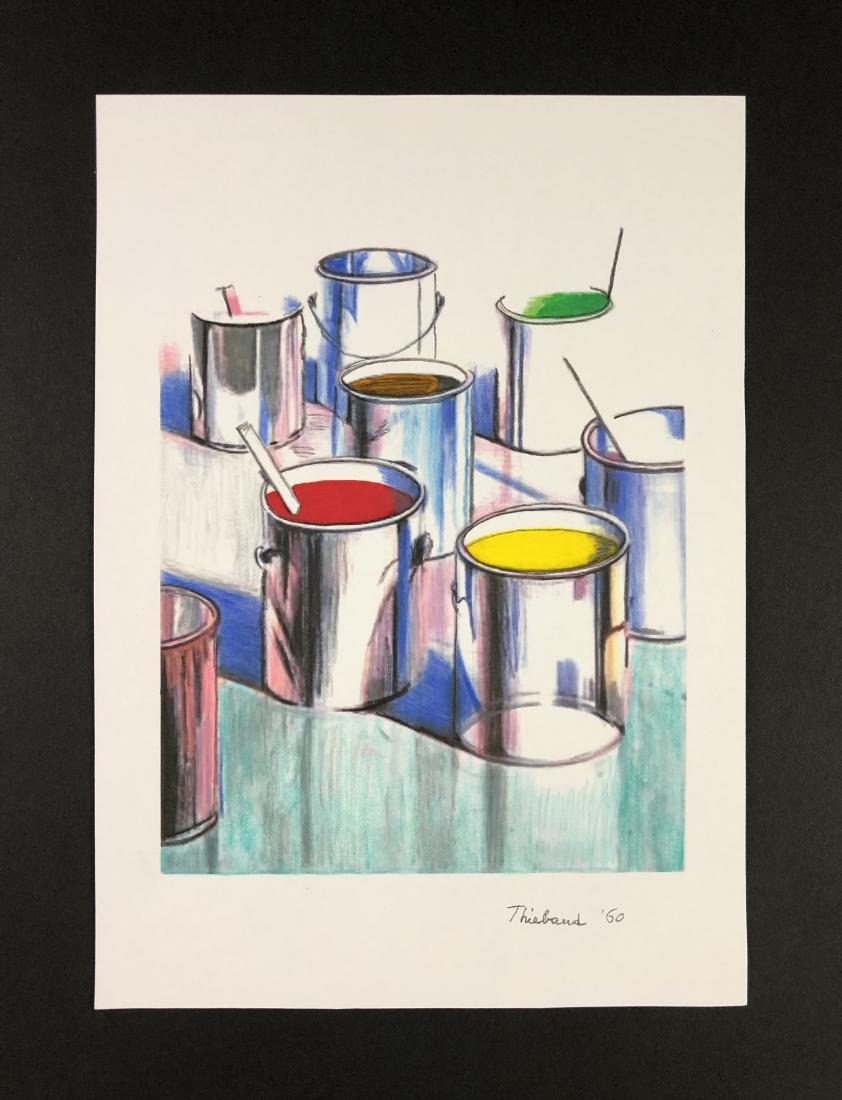 Wayne Thiebaud (born 1920 -) -- Colored Pencil Drawing: This lot consists of a hand-drawn colored pencil illustration on paper, attributed to modern artist Wayne Thiebaud (American, 1920 -). "Thiebaud" is hand written in graphite at bottom. To the right of
