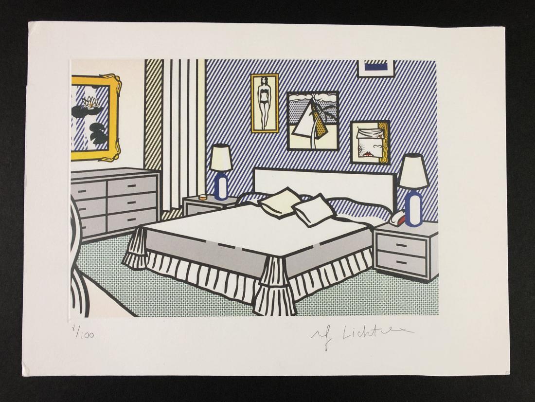 Roy Lichtenstein (1923-1997) - Fine Art Print: This lot consists of a fine art print on paper, attributed to Roy Lichtenstein (American, 1923-1997). numbered at bottom, in graphite handwriting, "8/100. Roy Lichtenstein." This Pop Art image depicts