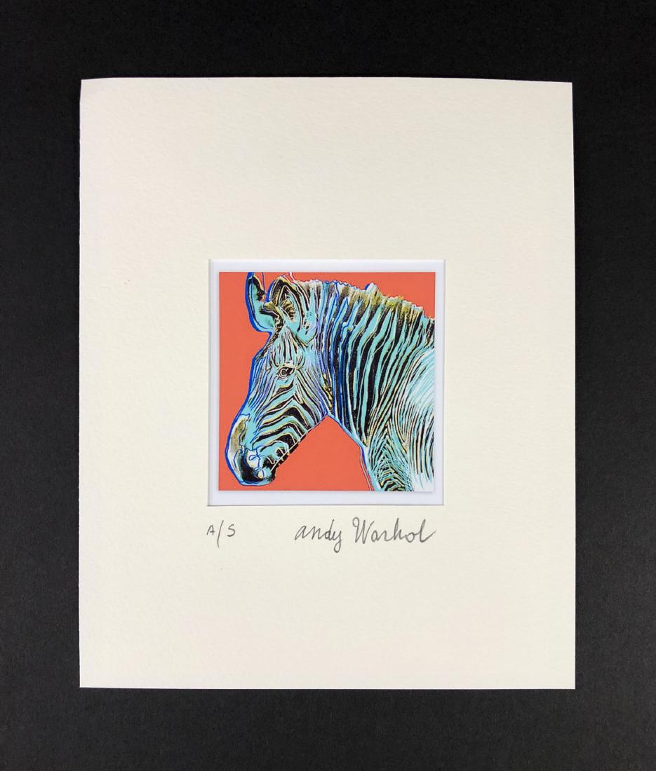 Andy Warhol (1928-1987) â€“ Fine art Print on Paper: This lot consists of a fine art print on paper, attributed to Andy Warhol (American, 1928-1987). This Pop art image depicts a zebras head. Hand inscription below reads "R/C Andy Warhol". matt measures