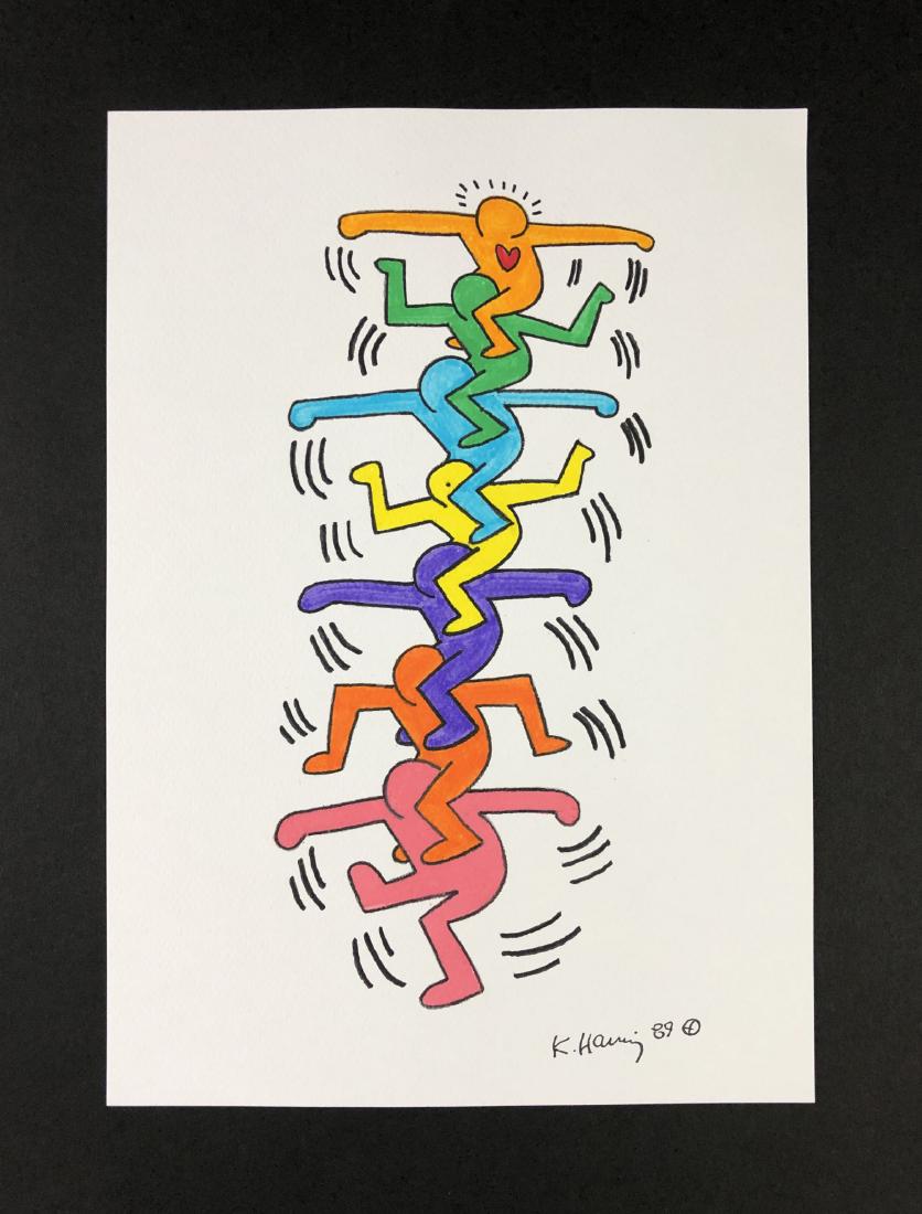 Keith Haring (American, 1958-1990) -- Ink Drawing: This lot consists of a hand-drawn ink illustration on paper, attributed to the pop-modern graffiti artist Keith Haring (American, 1958-1990). "K. Haring 89" is hand written at bottom. To the right of