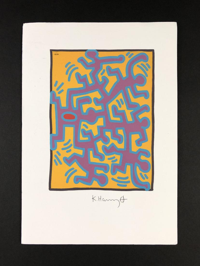 Keith Haring (American, 1958 - 1990) -- Fine Art Print: This lot consists of a hand inscribed fine art print, attributed to the pop-modern graffiti artist Keith Haring (American, 1958-1990). "K. Haring" is hand written at bottom. To the right of the signat