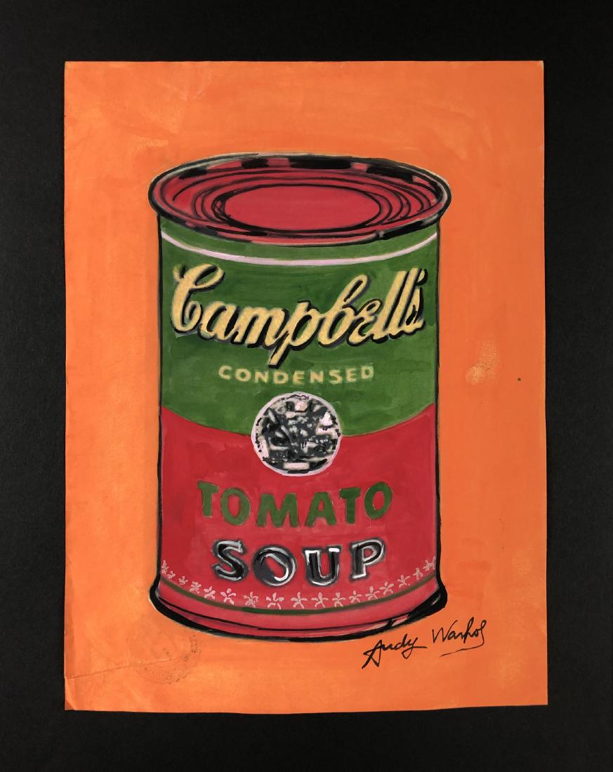 Andy Warhol (American, 1928-1987) â€“ Mixed Media on: This lot consists of a mixed media (ink and watercolor) on paper, attributed to Andy Warhol(American, 1928-1987). Hand inscription at bottom reads, "Andy Warhol". This Pop Art image depicts an iconic 