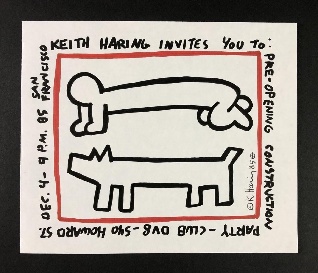 Keith Haring (American, 1958-1990) -- Ink Drawing: This lot consists of a hand-drawn ink illustration on paper, attributed to the pop-modern graffiti artist Keith Haring (American, 1958-1990). "K. Haring 85" is hand written at bottom. To the right of