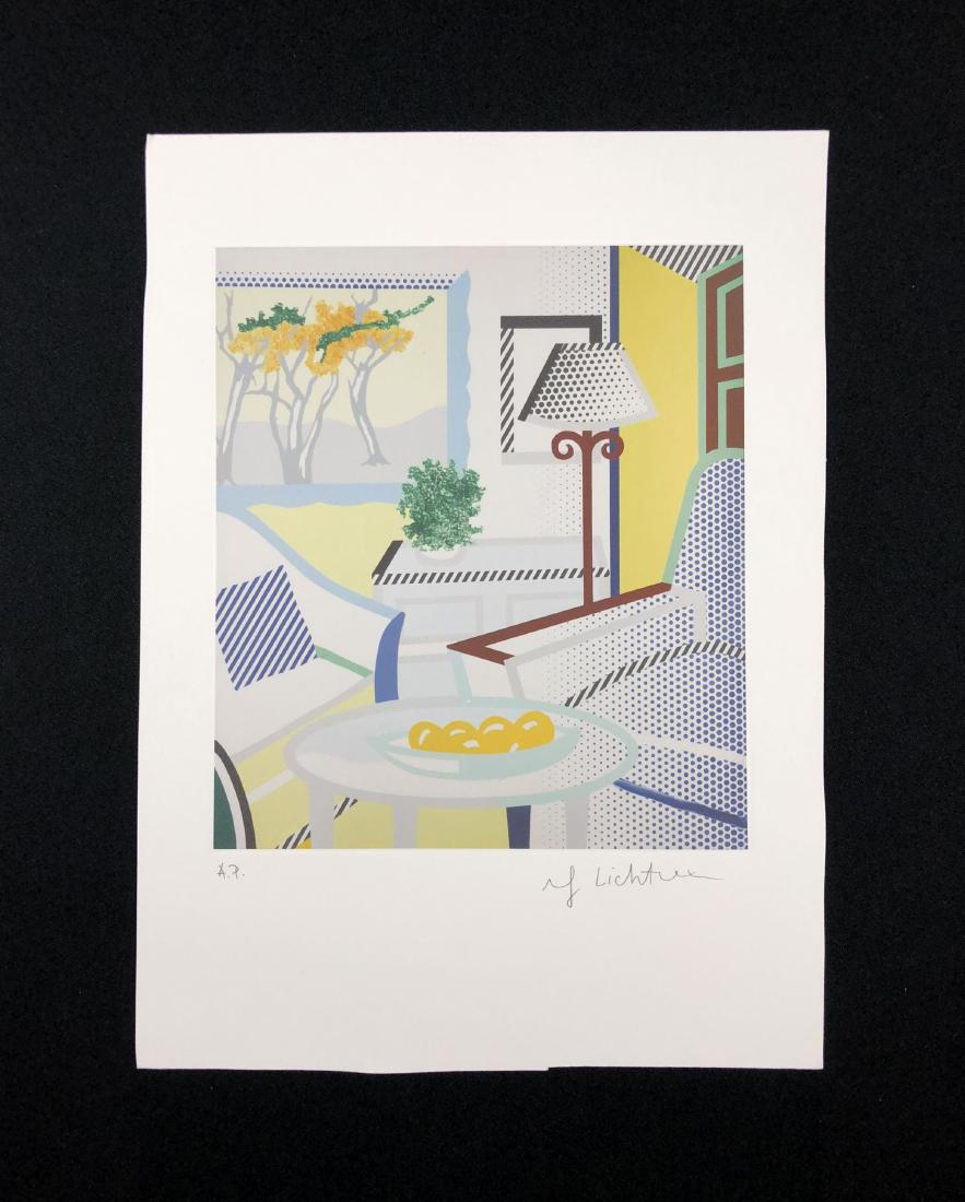 Roy Lichtenstein (1923 -1997) -- Fine Art Print: This lot consists of a fine art print on paper, attributed to Roy Lichtenstein (American, 1923-1997). "Roy Lichtenstein" hand written at bottom. Labeled "A.P." (Artist's Proof). Image depicts an intim